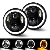 Led Motorcycle Headlight 5.75inch Round with 6000k White 3500k Amber Angel Eyes DRL Turn Signal Yell