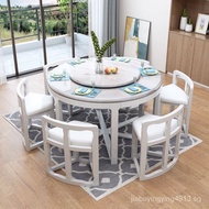 [Ready stock]Marble Solid Wood Dining Tables and Chairs Set Modern Simple Home Small Apartment round Dining Table Multi-Functional Internet Celebrity Dining Table