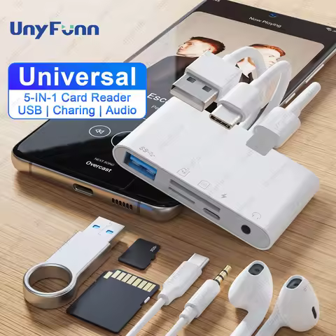 8-in-1 Memory Card Reader for iPhone iPad USB C USB A to 3.5mm Music Hub OTG Universal Adapter Suppo