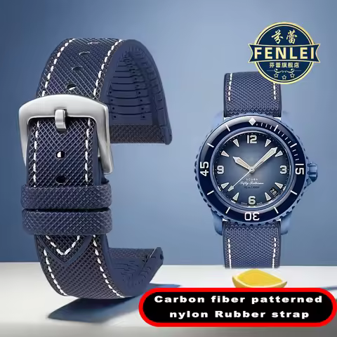 22mm For Swatch X Blancpain Five Oceans High quality blue fluoro rubber Watch band Fifty Fathoms Spo