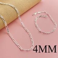 Foreign Trade Jewelry Copper Silver-Plated 4MM Three-to-One Necklace Bracelet Set Ready Stock 20/40/