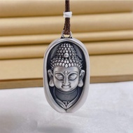 Pure Silver 999 Buddha Head Pendant Retro Ethnic Style Sterling Silver Pendant Necklace Female Lotus