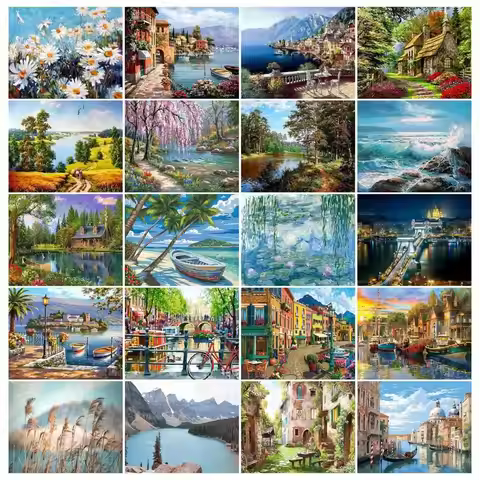 GATYZTORY Painting By Numbers Landscape Paint Canvas Picture Oil Painting By Number Coloring HandPai