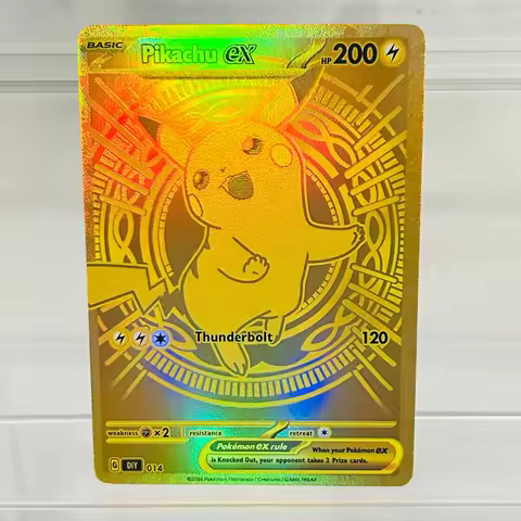 Pikachu ex English Gold Card G DIY 014 with Holographic Texture, Perfect Condition Premium Anime Col