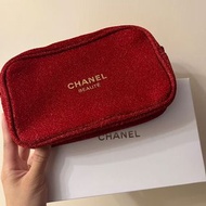 Chanel beaute 紅色pouch 化妝袋 clutch 筆袋 手拿色手拎袋Handbag 多用途 手袋 wallet 銀包