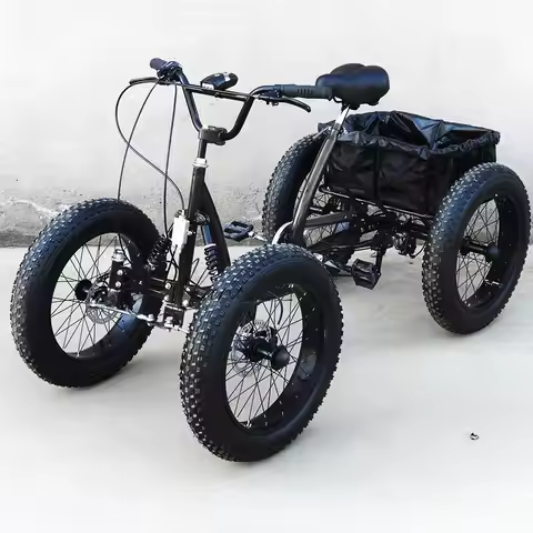 Electric Fat Tire Quad Bike 4-Wheel Off-Road Snow Bicycle Heavy Duty Pedal Go Kart Adult Load Bearin