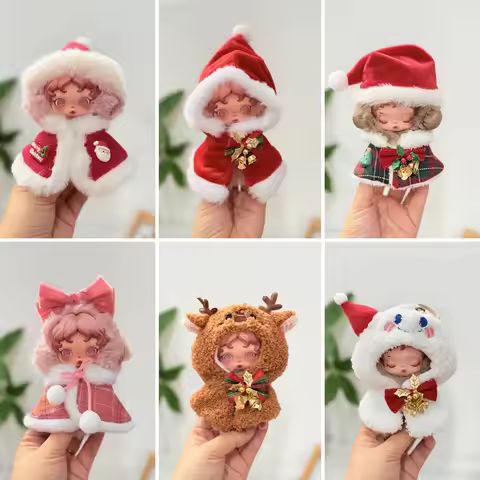 Clothes For 17cm Skull Panda Christmas & New Year Reindeer Bell Cape Plush Snowman Dress With Shawl