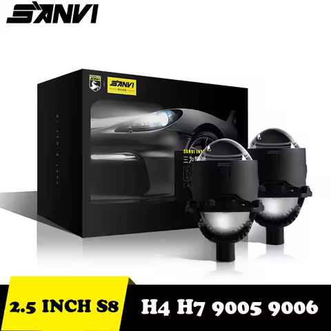 SANVI 2.5 Inch S8 Bi LED Projector Lens with Black Shrouds Angel Eyes H1 Bulb 9005 9006 H4 H7 LED La