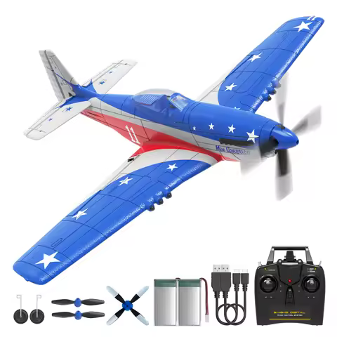 Volantex P51D Mustang "Miss America" RC Plane, RTF 4-Channel Warbird, One-Key Aerobatics, Stable & S