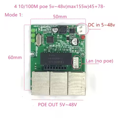 Reverse power supply POE switch POE IN/OUT5V/12V/24V/48V 45W/3=15.4W 100mbps 802.3AT 45+78- DC5V~48V