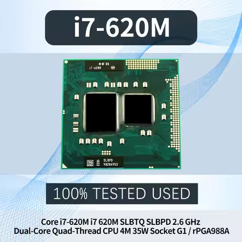 Core i7-620M i7 620M SLBTQ SLBPD 2.6 GHz Dual-Core Quad-Thread CPU 4M 35W Socket G1 / rPGA988A