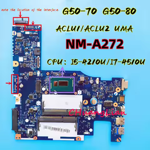 ACLU1/ACLU2 UMA NM-A272 For Lenovo Ideapad 15 Inch G50-70 G50-80 Laptop Mainboard With I5-4210U I7-4