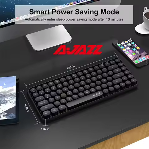 Ajazz 308I Wireless Bluetooth Keyboard 84 Keys Multi-Device Portable Keyboard Retro Typewriter Round