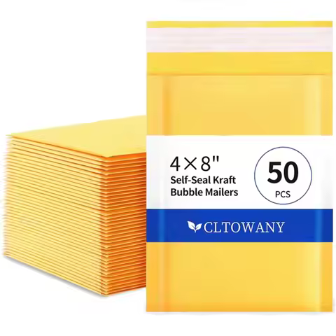 Padded Envelopes 4x8 Inch 50 Pack Self-Sealing Kraft Bubble Mailers for Shipping Small Items