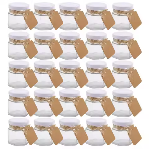 Small Mason Jars, Small Glass Jars Mini Honey Jars Clear Hexagon Jars with Lids mini glass jar