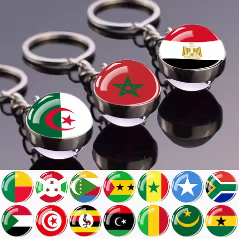 Africa Flag Keychains Algeria Somalia Tunisia Morocco Egypt National Flag Key Chains Double Side Gla