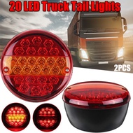 2Pcs 20 LED 12V 24V Universial Car Tail Light Rear Stop Indicator Brake Light Round Signal Red Amber Trailer Truck Carav