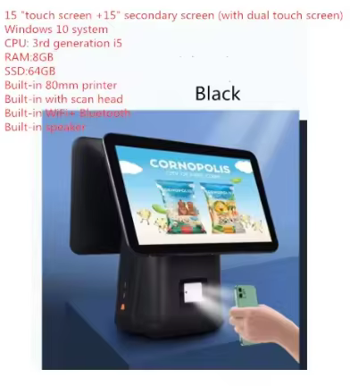 Windows 10 system, 15 inch +15 inch dual touch screen CPU:3rd generation i5 RAM：8GB SSD 64GB Built-i