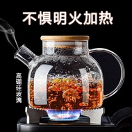 木普森玻璃茶壶耐高温 可加热高硼硅花茶壶电陶炉围炉泡煮茶壶茶具整套 1000毫升竹包钢盖
