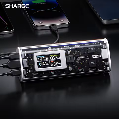SHARGE Power Bank 24000mAh 170W Output Fast Charge with IPS Smart Screen Display IP66 Waterproof for