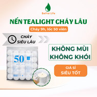 Nến tealight nhỏ cháy 9 GIỜ lốc 50 viên đốt đèn xông tinh dầu bếp xông thảo mộc viên tròn màu trắng