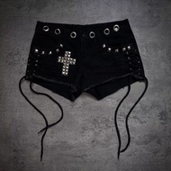 Y2K28Summer Season[Vintage High Street ins Unique Cross Shorts with Rhinestones Millennium Gothic De
