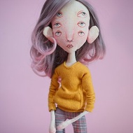 OOAK textile doll, one of the brother and sister dolls in the style of Vivienne
