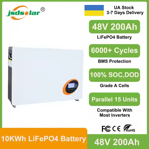 Jsdsolar 48V 200Ah LiFePO4 Battery 10KWh Power Wall Solar Lithium Battery BMS 200A Parallel CAN BUS 