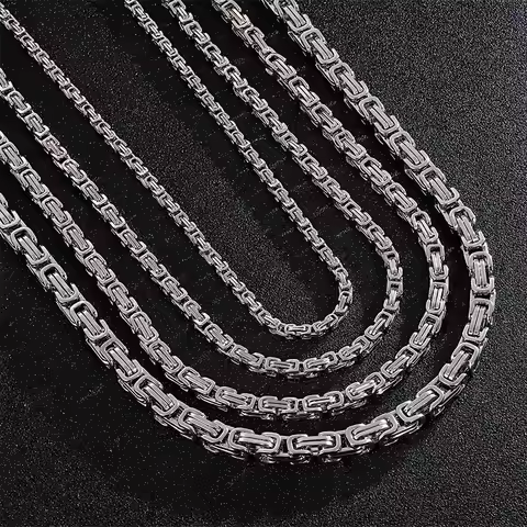 4/5/6/8 mm Choker Long Necklace Men Male Stainless Steel Byzantine Box Chain Husband Boyfriend Bff G