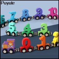 Puyule Digital Puzzle Toy Train Wooden Train Educational Toys Wheeled Train 1-10