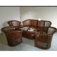 Sofa Kursi Tamu Gaya Retro Kayu Jati Jepara Warna Coklat Tua