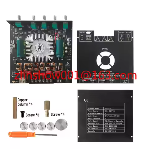 AS21 2.1 Channel Digital Power Amplifier Board Module 220W*2+350W High Low Tone Subwoofer TPA3255 BT