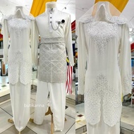 PUTIH Baju Nikah Set Couple Sedondon White Offwhite Delia - Baju Kurung Nikah Sanding Kawin / Baju M