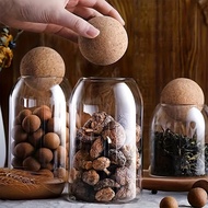 3pcs Glass Storage Container With Spherical Cork Stopper, 17 Oz/500ml Glass Jar Kitchen Jar Set With