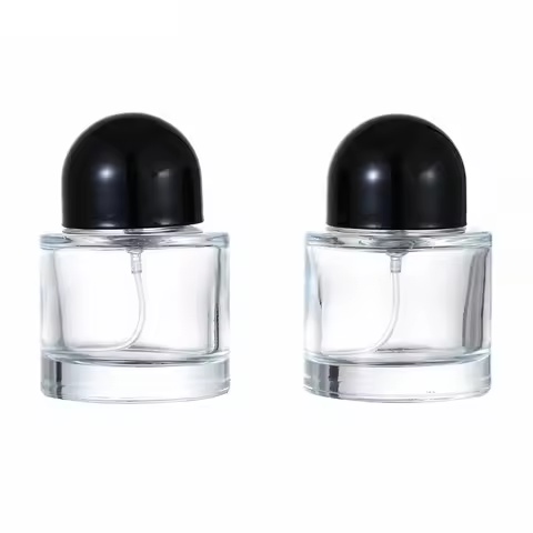 30ml/50ml Clear Refillable Perfume Spray Bottle Glass Perfume Bottle with Half Round Black Lid Cute 