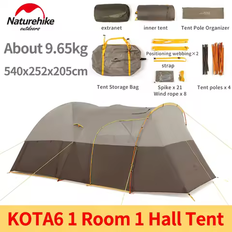 Naturehike KOTA 6 Tunnel Tent Double Layer 75D 150D Large Space 1 Room 1 Hall 6-8 Person Outdoor Tra