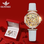 OUPINKE 3175กลวงออกอัตโนมัติเต็มรูปแบบ Dia Watch สำหรับกันน้ำสำหรับผู้หญิงโครงกระดูกสง่างามผู้หญิง N