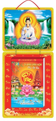 Lịch tết 2026 bìa gấp giữa kích thước 30x65cm chủ đề chủ đề di sản văn hóa chùa Phật Giáoin uv tráng