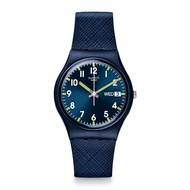 Swatch Sir Blue Quartz 34mm Silicone Strap Watch