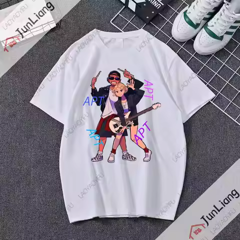 ROSE & Bruno Mars APT New song T-shirt Graphic print O-neck short-sleeved top Summer hip-hop punk un