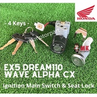 Honda DREAM110 / EX5110 / Wave Alpha CX 110 Ignition Main Switch & Seat Lock COMPLETE Key Set *4 Key