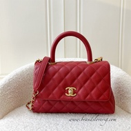 (Pre-loved) Chanel Small 24cm Coco Handle Flap in Red Caviar AGHW