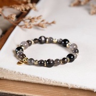 黑骨幹太陽石 茶晶 銀曜石 手鍊 天然礦石水晶