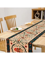 1 件深色調對稱藝術圖案桌旗,亞麻方形/長方形桌布適合居家裝飾