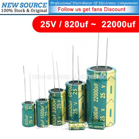 1-50PCS 25V DIP Aluminum Electrolytic Capacitor 820uf 1000uf 1500uf 2200uf 3300uf 4700uf 6800uf 1000
