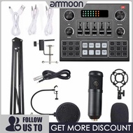 [ammoon]Live V9 Sound Card and BM800 Suspension Microphone Kit Broadcasting Recording Condenser Microphone Set Intelligent Webcast Live Sound Card for Computers and Mobilephone