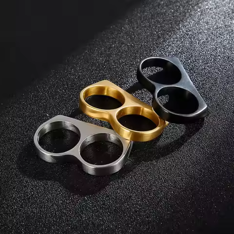 Hiphop Ring Fashion Black Gold Silver Color Double Finger Brass Knuckles Rings Unisex Jewelry Feativ