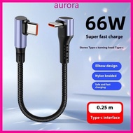 Auro 66W Short Data Cable Elbow Type C to Type C Fast Charging Cable for Power Case Cable Data Cord 