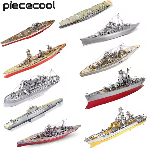 Piececool Puzzle 3D Metal Battleship Model Kits HMS Hood Richelieu Ship Model Jigsaw Toys for Teens 