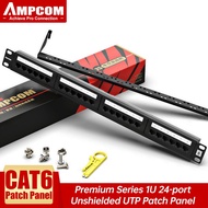 AMPCOM Patch Panel CAT5E/CAT6 24 Port/48 Port Rack Mount 1/2U RJ45 Ethernet 568A 568B 50u Gold Plate